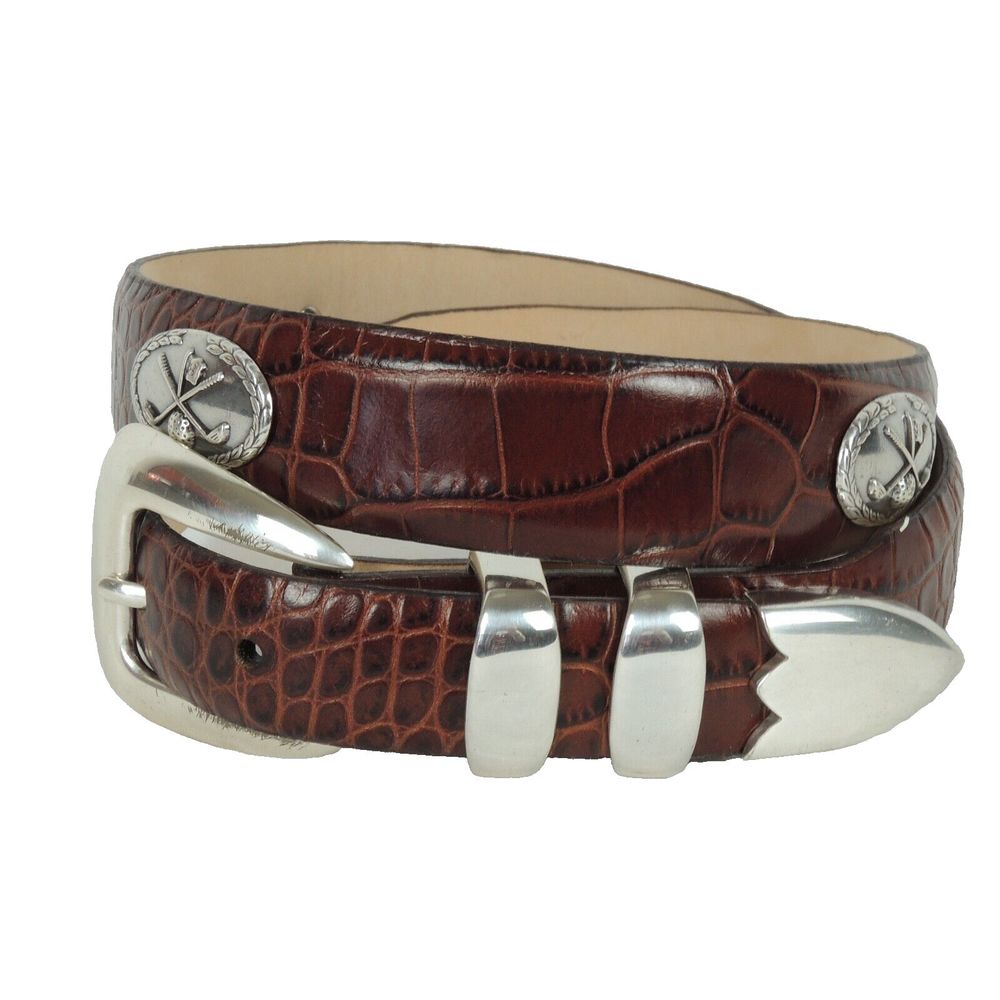 Golf Women's Designer Conchos Belt Size 32 Genuine Italian Calfskin Brown